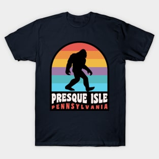 Presque Isle Erie Pennsylvania Bigfoot Sasquatch Retro Sunset T-Shirt